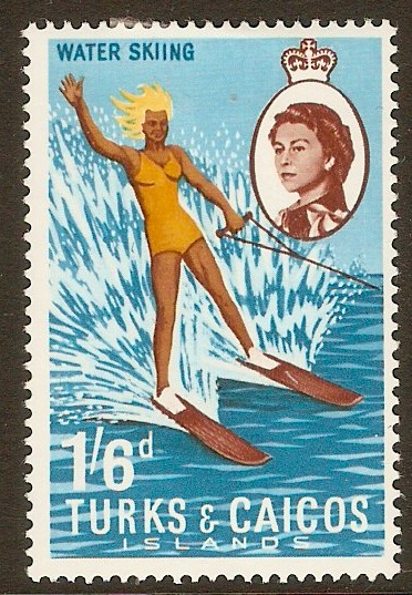 Turks and Caicos 1967 1s.6d Water-skiing Stamp. SG282.