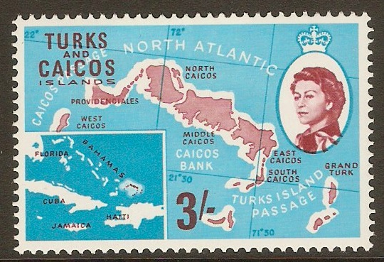 Turks and Caicos 1967 3s Map of Islands Stamp. SG284.