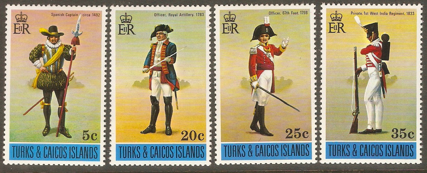 Turks and Caicos 1975 Military Uniforms set. SG433-SG436.