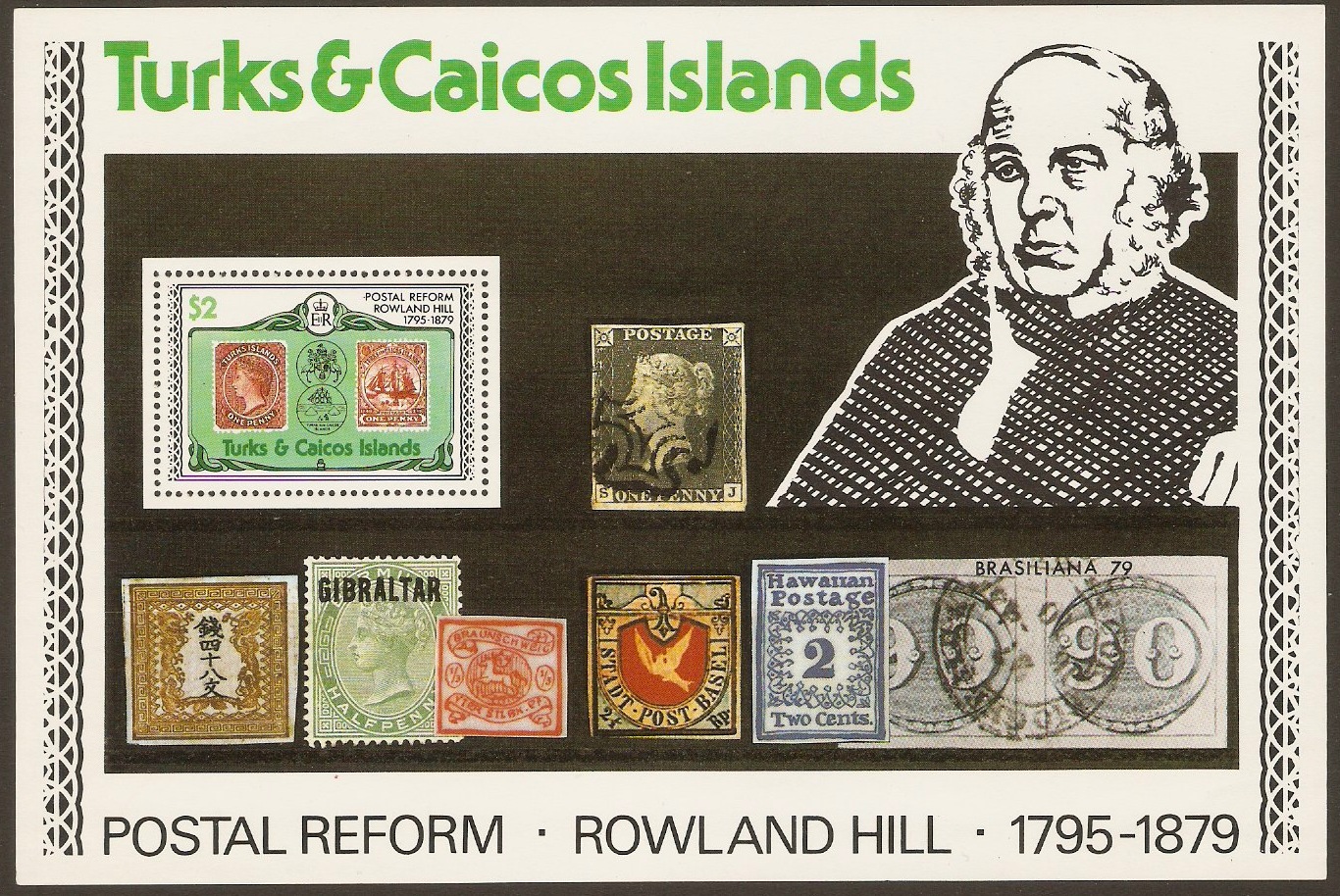 Turks and Caicos 1979 Rowland Hill Anniversary Sheet. SGMS551.