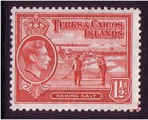 Turks and Caicos 1938 1d Scarlet. SG197.