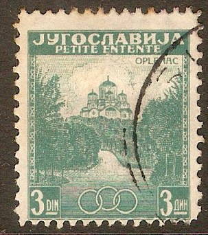 Yugoslavia 1937 3d Blue-green - Little Entente series. SG354.