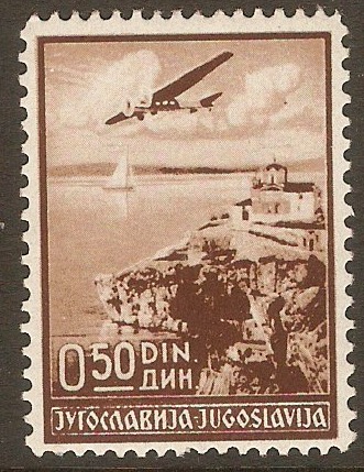 Yugoslavia 1937 50p Brown - Air series. SG360a.