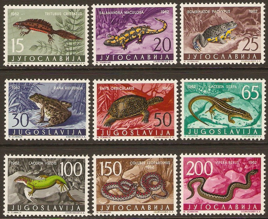 Yugoslavia 1962 Amphibians and Reptiles Set. SG1047-SG1055.