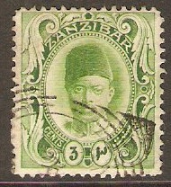 Zanzibar 1908 3c Yellow-green. SG226.