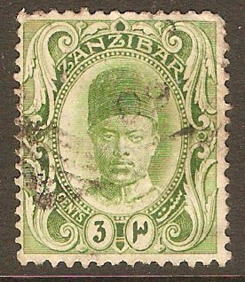 Zanzibar 1908 3c Yellow-green. SG226.