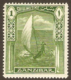 Zanzibar 1936 1s Yellow-green. SG318.