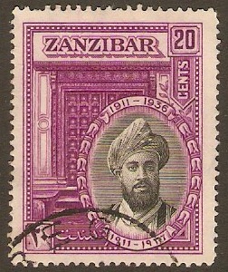 Zanzibar 1936 20c Black and bright purple. SG324.