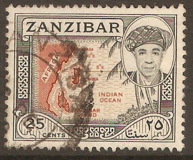 Zanzibar 1961 25c Orange-brown and black. SG377.