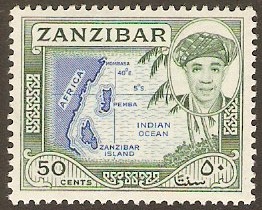 Zanzibar 1961 50c Blue and grey-green. SG381.
