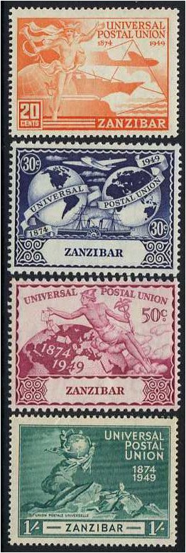 Zanzibar 1949 UPU 75th Anniversary Set. SG335-SG338.