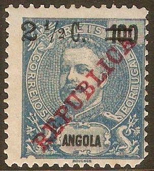 Angola 1919 2c on 100r Blue on blue. SG333.