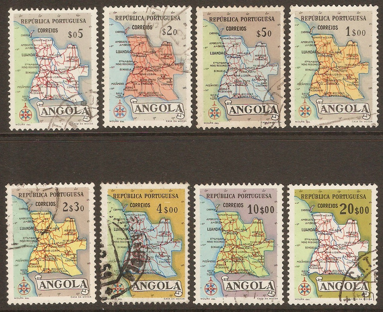 Angola 1955 Maps set. SG511-SG518.