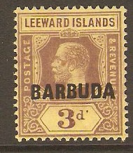 Barbuda 1922 3d Purple on pale yellow. SG9.