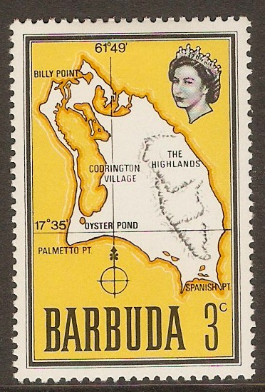 Barbuda 1968 3c Map series. SG15.