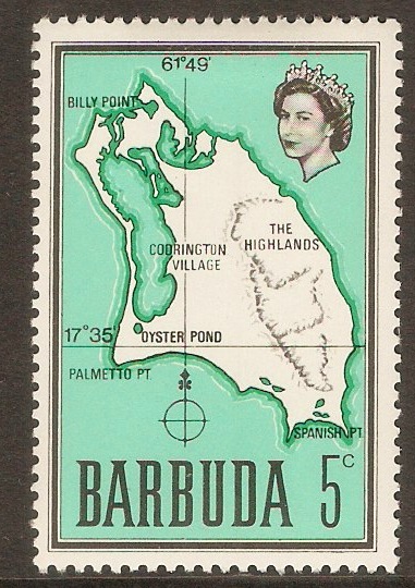 Barbuda 1968 5c Map series. SG17.