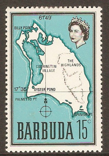 Barbuda 1968 15c Map series. SG20.