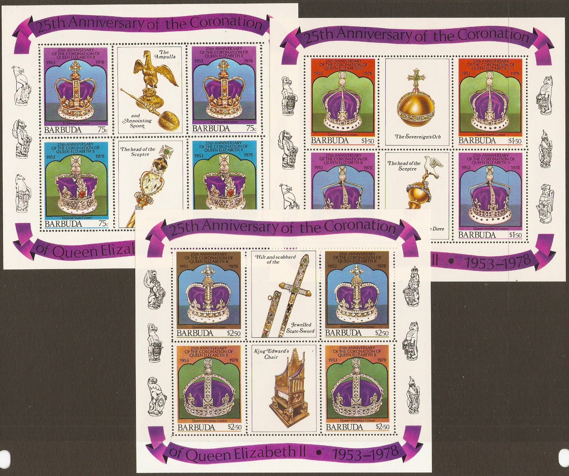 Barbuda 1978 Coronation Anniversary Stamps Set. SG408-SG413.