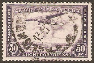 Belgian Congo 1934 50f Violet. SG205.