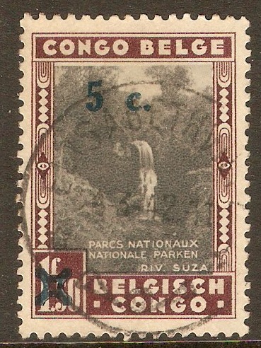 Belgian Congo 1941 5c on 1f.50 Black and maroon. SG242.