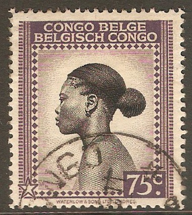 Belgian Congo 1942 75c Black and slate-lilac. SG258.