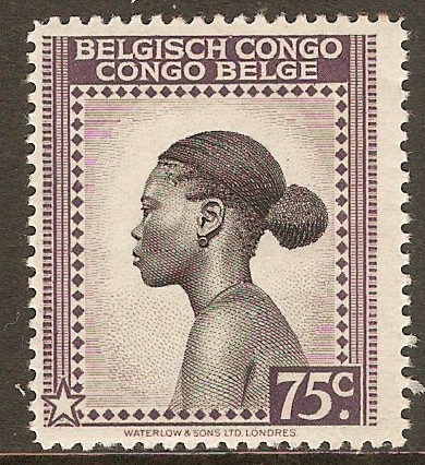 Belgian Congo 1942 75c Black and slate-lilac. SG258a.