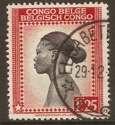 Belgian Congo 1942 1f.25 Black and scarlet. SG260.