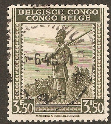 Belgian Congo 1942 3f.50 Bronze-green. SG264a.