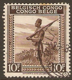 Belgian Congo 1942 10f Reddish brown Stamp. SG268a.