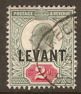 British Levant 1905 2d Grey green and carmine-red. SGL4.