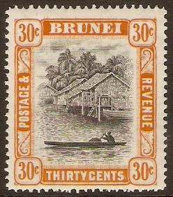 Brunei 1947 30c Black and orange. SG88.