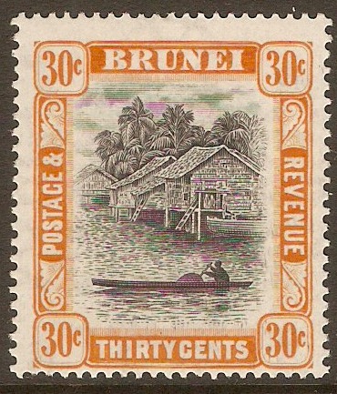 Brunei 1947 30c Black and orange. SG88a.