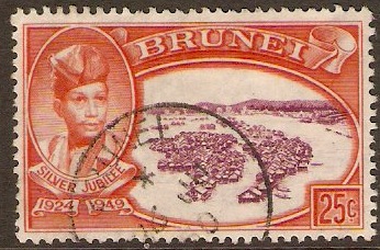 Brunei 1949 25c Purple and red-orange. SG94.