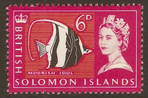 British Solomon Islands 1965 6d Blk, mag. and yell-ornge. SG118