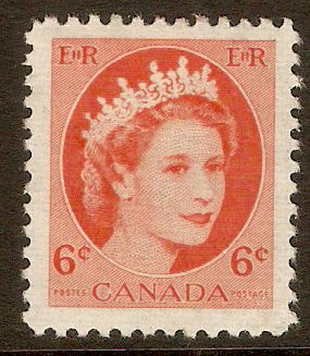Canada 1954 6c Red-orange - QEII definitives series. SG468.