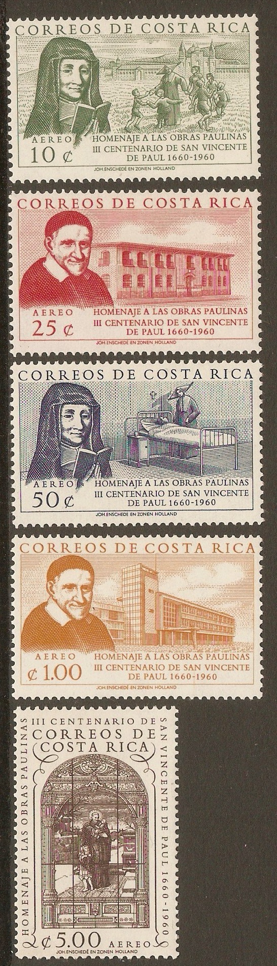 Costa Rica 1960 St. Vincent de Paul Anniversary set. SG594-SG598