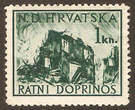 Croatia 1944 1k Green - Charity Tax series. SG138b.