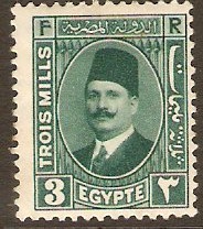 Egypt 1927 3m Green King Fuad I Series. SG151.