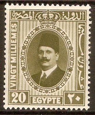 Egypt 1927 20m Olive - King Fuad I Series. SG163a.