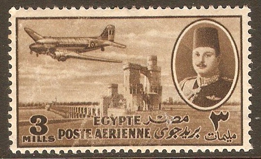 Egypt 1947 3m Brown - Air series. SG323.