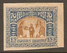 Estonia 1920 70 +15p Bistre and blue. SG25. Imperforate.