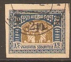 Estonia 1920 70 +15p Bistre and blue. SG25. Imperforate.