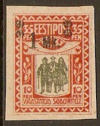 Estonia 1920 1m on 35 +10p Grey and red. SG29. Imperforate.