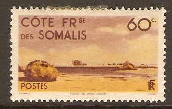French Somali Coast 1947 60c Yellow and purple-brown. SG397.