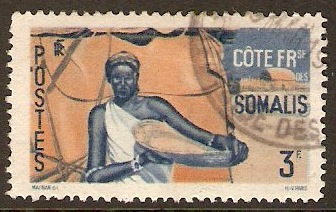 French Somali Coast 1947 3f Blue and brown. SG403.