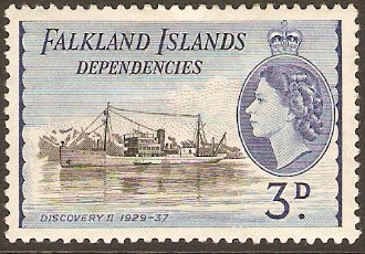 Falkland Islands Depend. 1954 3d Blk and deep brt blue. SGG31.