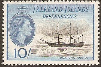 Falkland Islands Dependencies 1954 10s Black and blue. SGG39.