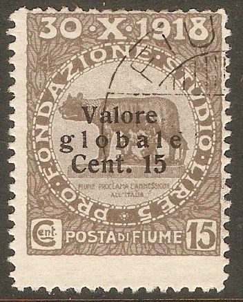 Fiume 1919 15c on 15c Grey. SG107.