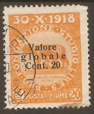 Fiume 1919 20c on 20c Orange. SG108.
