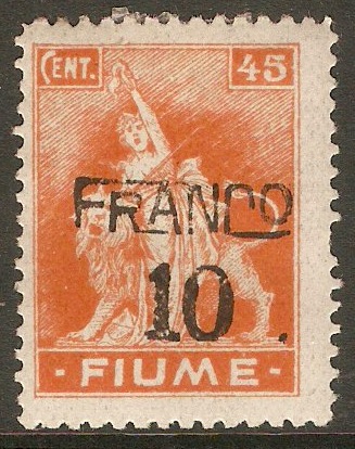 Fiume 1919 10 on 45c Bright orange. SG93.